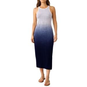 Athleta Midi Dress Sleeveless T Shirt Knit Blue Ombre Stretch Size S